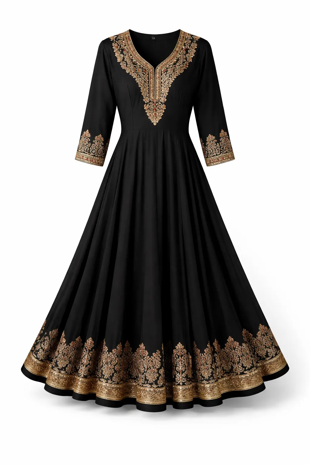 Women Black Embroidered Anarkali Kurti Gown